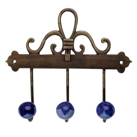 Navy Blue Floral Ceramic Iron Hooks